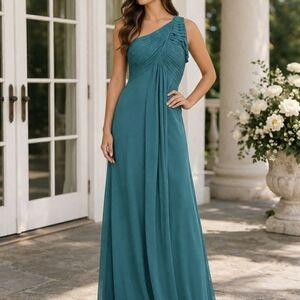 Alex Evenings Dusty Turquoise One Shoulder Pleated Formal Gown Size 6